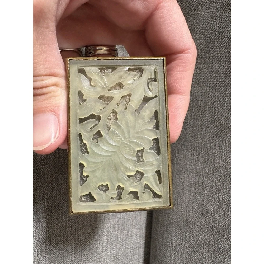 2 Antique Carved Chinese Cigarette And Matchbox Trinket‎ Ornate Boxes Jade Brass